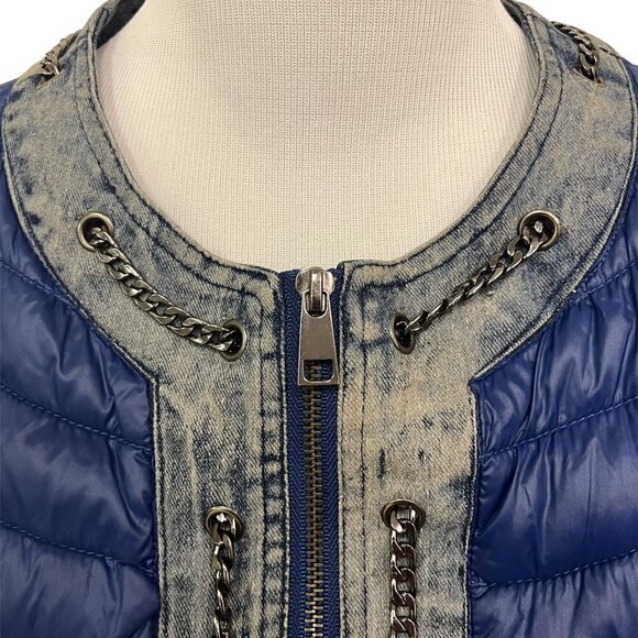 Monte Cervino Denim Lined Zip up Down Jacket. Blue EUC S - Picture 3 of 8